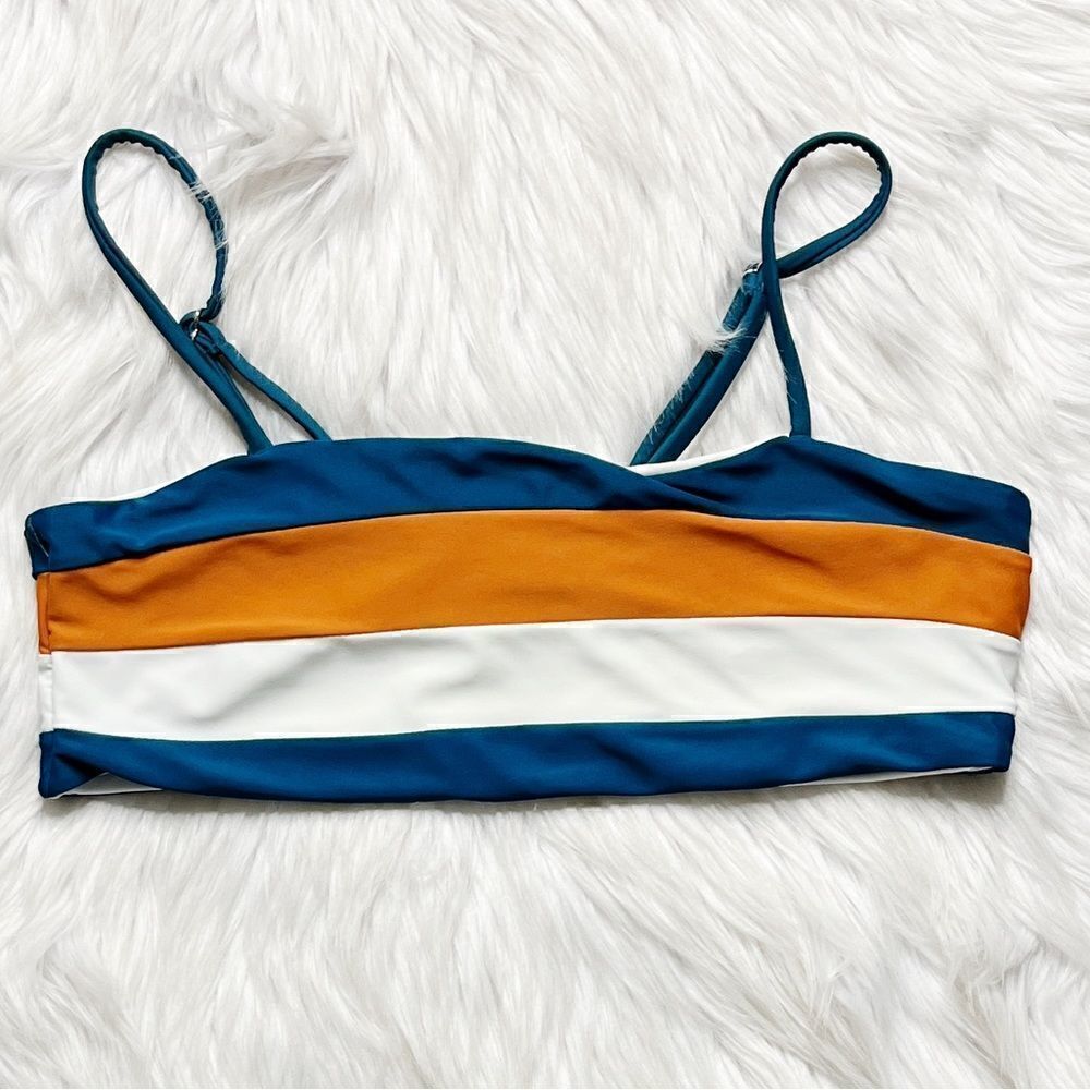 Beachsissi Striped Bikini Top Green and Orange Size Medium